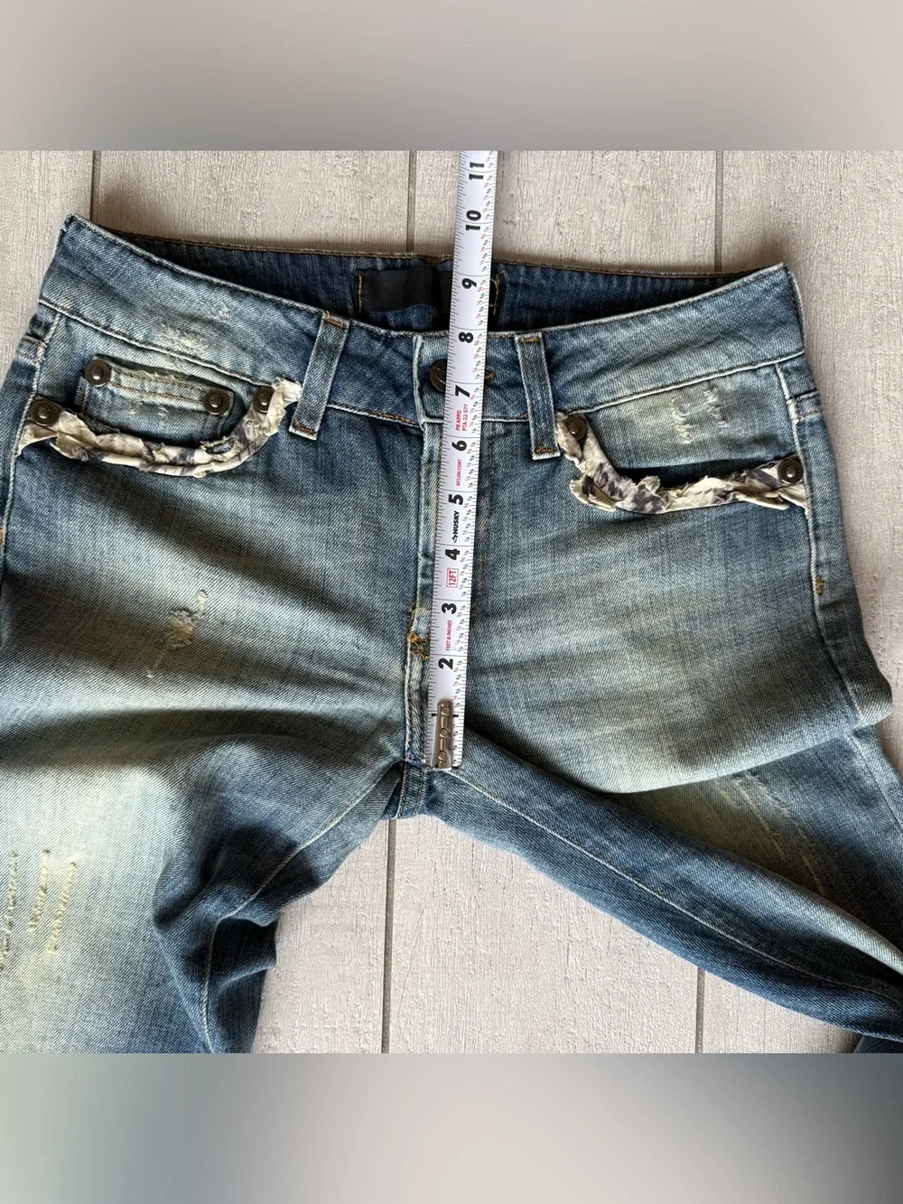 Just Cavalli Womens Lace Trim Straight Fit Jeans 26/40 Light Wash Denim Italy